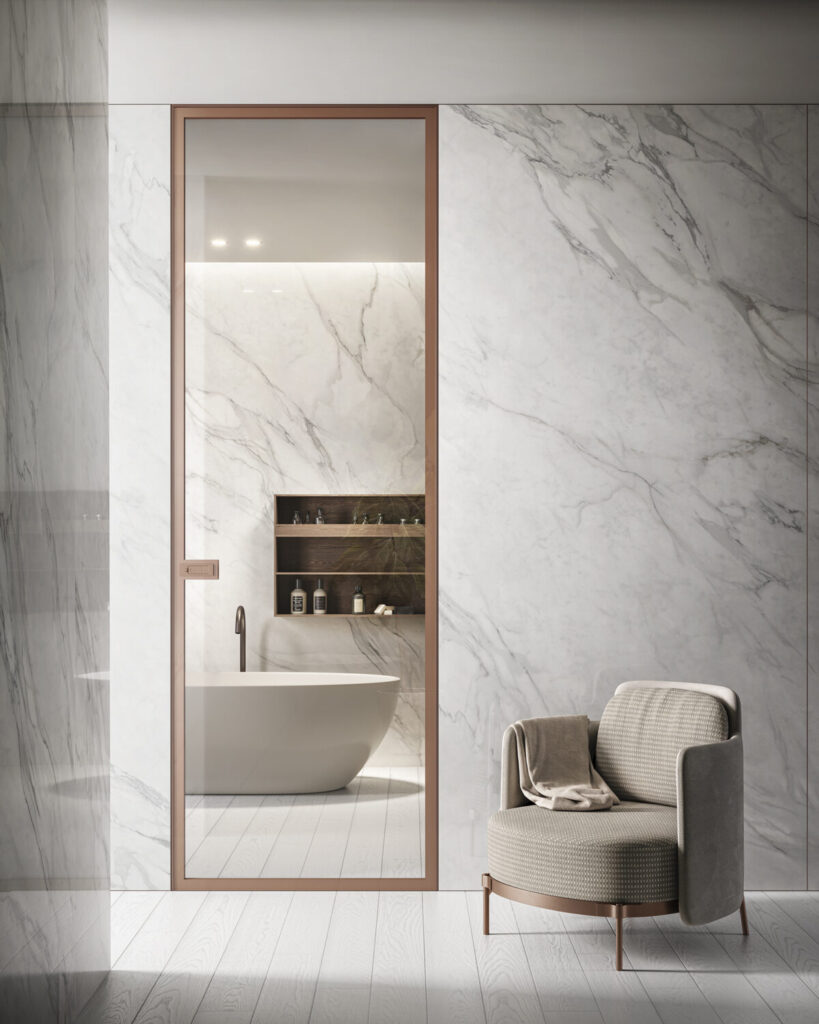 Foto Garofoli - Porta Bisystem ORO Rosa verticale Rovere bianco Marmo Borghini Grey