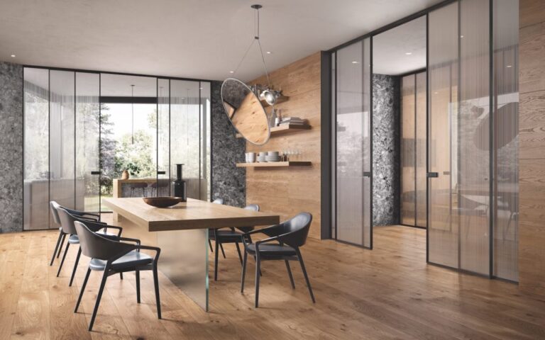 Foto Garofoli - Garofoli - Porte scorrevoli vetro con parquet Rovere Seta cucina